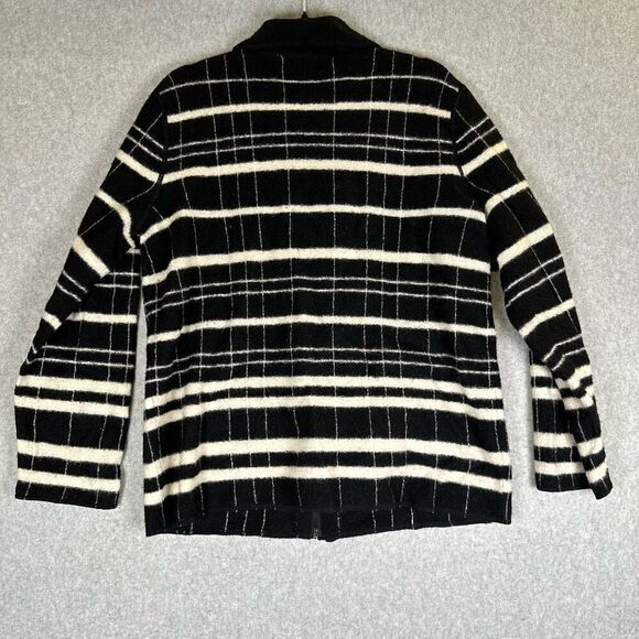 Liz Claiborne Womens Size Large 100% Wool Zip Front Cardigan Black White Stripe - Picture 8 of 9